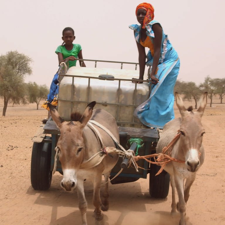 Fatou und ihre jüngere Schwester Khady holen täglich Wasser für die Menschen in ihrem Dorf.   (Foto: SWR, Irja von Bernstorff)
