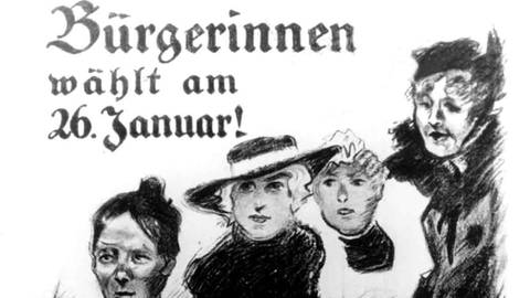 Das Plakat der Deutschen Demokratischen Partei für die Wahlen zur Preußischen Landesversammlung am 26. Januar 1919 fordert die Bürgerinnen auf, zur Wahl zu gehen. (Foto: dpa Bildfunk, Picture Alliance)