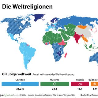 Verteilung der Weltreligionen (Foto: picture-alliance / Reportdienste,  dpa-infografik GmbH)